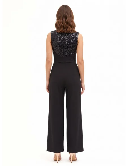 Combinaison longue style « Palazzo » en crêpe scuba avec corsage à paillettes « Rinascimento »