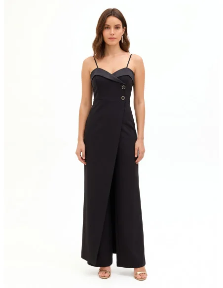Rinascimento Palazzo-Style One-Piece Jumpsuit in Technical Fabric with an Asymmetrical Front Panel