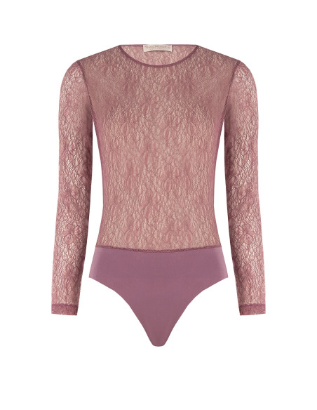 Rinascimento Fitted Lace Bodysuit with a Round Neckline