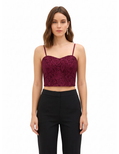 Crop top bustier en tissu technique recouvert de dentelle Rinascimento