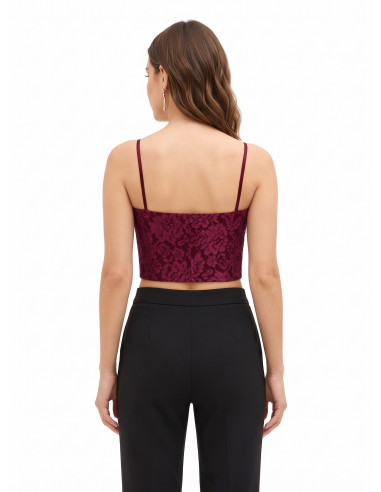 Crop Top Bustier In Tessuto Tecnico Ricoperto Di Pizzo Rinascimento