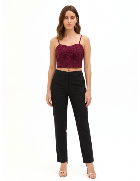 Crop Top Bustier In Tessuto Tecnico Ricoperto Di Pizzo Rinascimento