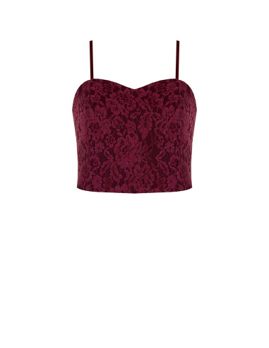 Crop Top Bustier In Tessuto Tecnico Ricoperto Di Pizzo Rinascimento