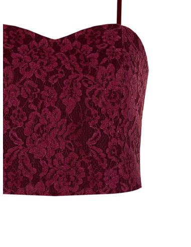 Crop Top Bustier In Tessuto Tecnico Ricoperto Di Pizzo Rinascimento