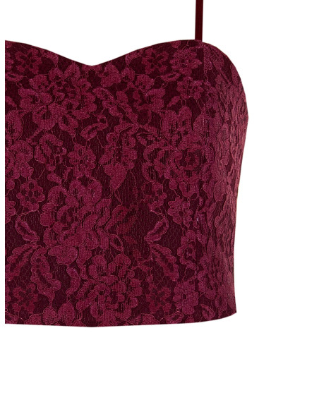 Crop top bustier en tissu technique recouvert de dentelle Rinascimento