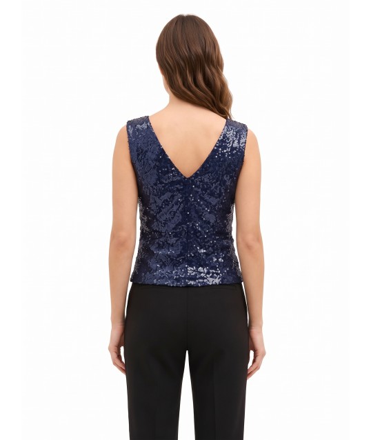Top Ricoperto Di Paillettes Con Doppio Scollo A V Rinascimento