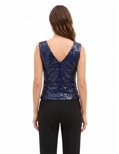Haut recouvert de paillettes avec double encolure en V de style Rinascimento
