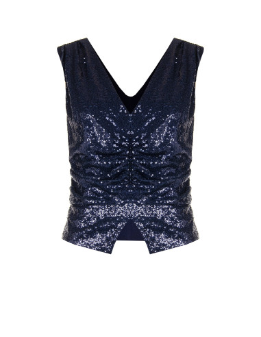 Haut recouvert de paillettes avec double encolure en V de style Rinascimento