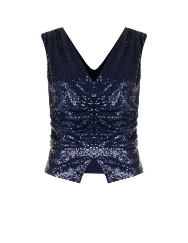 Haut recouvert de paillettes avec double encolure en V de style Rinascimento