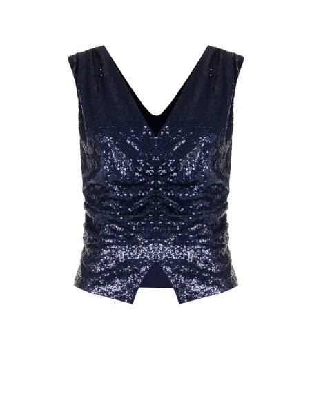 Haut recouvert de paillettes avec double encolure en V de style Rinascimento