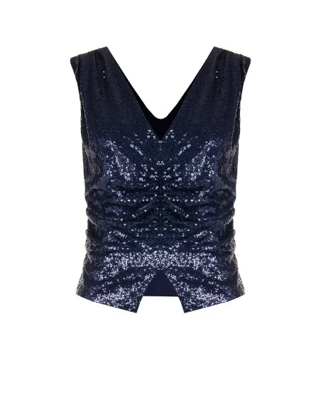 Haut recouvert de paillettes avec double encolure en V de style Rinascimento