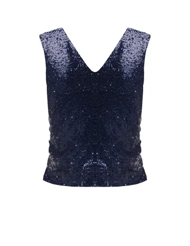 Haut recouvert de paillettes avec double encolure en V de style Rinascimento