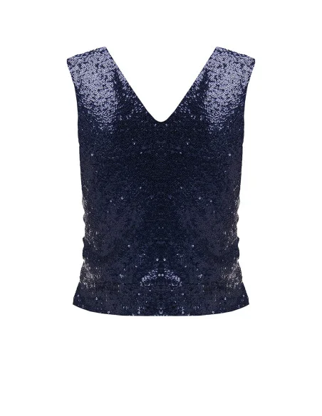 Haut recouvert de paillettes avec double encolure en V de style Rinascimento