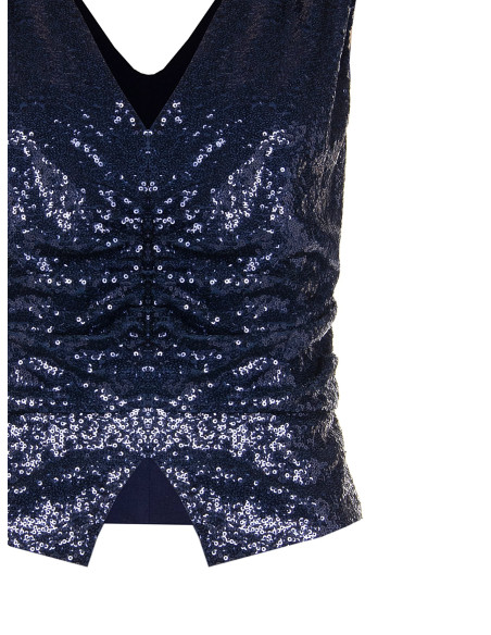 Sequin-covered top with a double V-neckline in the Rinascimento style