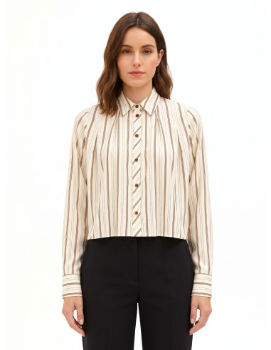 Loose-fitting, cropped shirt in a viscose blend with Rinascimento-style pleats