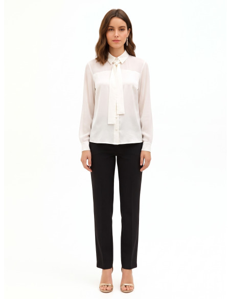Chemise fluide en satin et georgette avec cravate « Rinascimento »