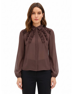 Chemise cintrée en georgette avec volants et boutons dissimulés « Rinascimento »