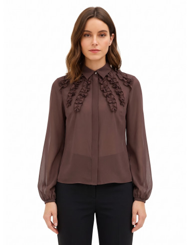 Chemise cintrée en georgette avec volants et boutons dissimulés « Rinascimento »