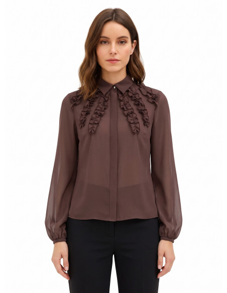 Rinascimento Fitted Georgette Blouse with Ruffles and Concealed Buttons