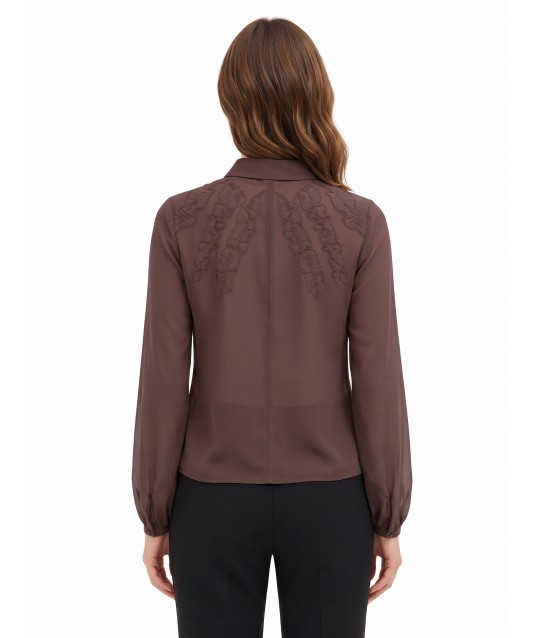 Camicia Sfiancata In Georgette Con Ruches E Bottoni A Scomparsa Rinascimento