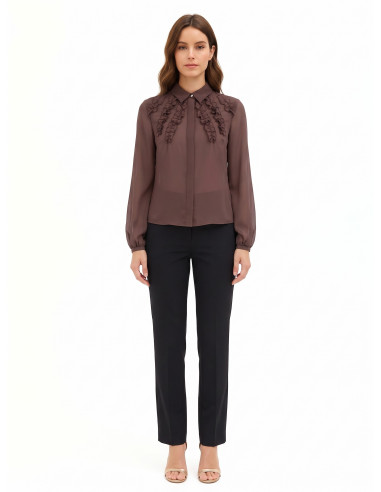 Chemise cintrée en georgette avec volants et boutons dissimulés « Rinascimento »
