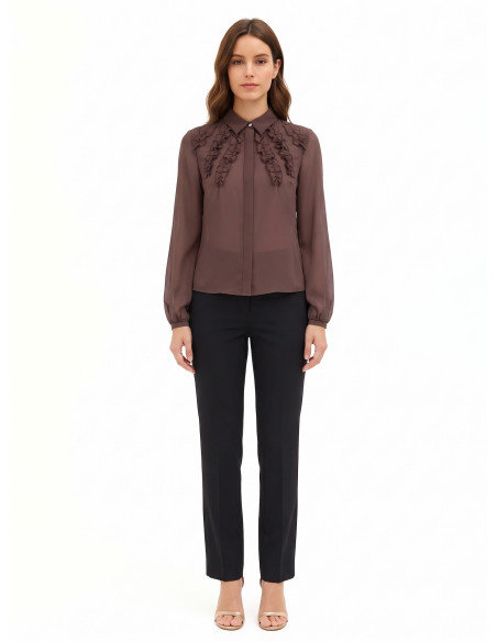Camicia Sfiancata In Georgette Con Ruches E Bottoni A Scomparsa Rinascimento