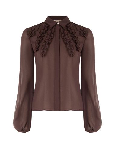 Camicia Sfiancata In Georgette Con Ruches E Bottoni A Scomparsa Rinascimento