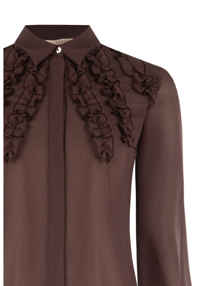 Rinascimento Fitted Georgette Blouse with Ruffles and Concealed Buttons