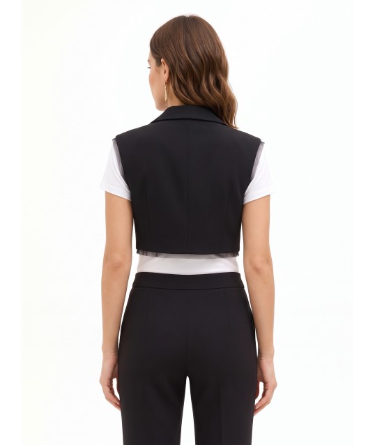 Gilet Over E Crop In Scuba Crepe Con Orli In Tulle Rinascimento