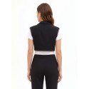 Over-sized, cropped waistcoat in scuba crepe with Rinascimento-style tulle trims