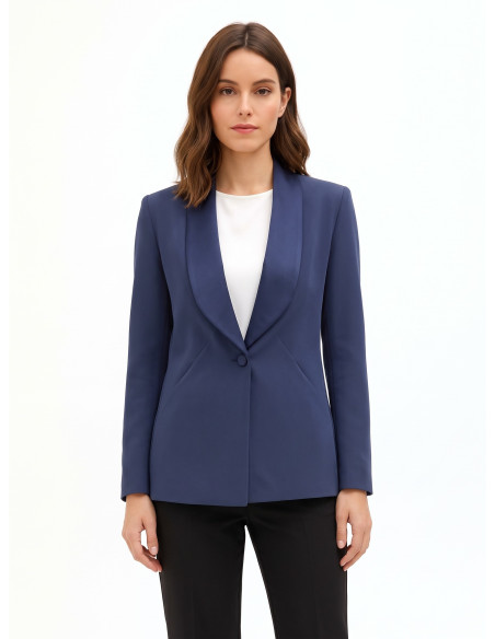Technical Fabric Blazer Jacket with a Satin Shawl Collar by Rinascimento