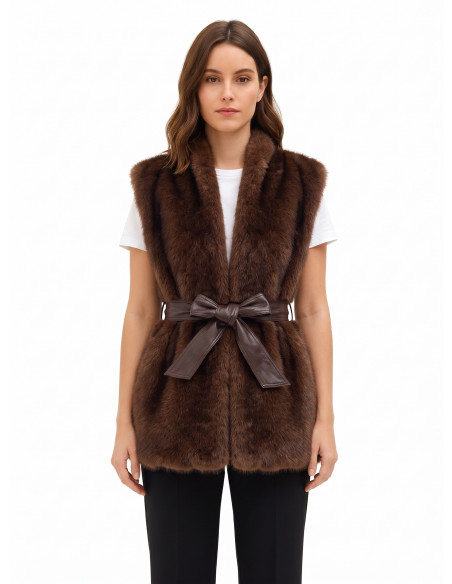 Gilet Lungo Aperto In Pelliccia Sintetica Con Cintura In Similpelle Abbinata Rinascimento