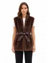 Gilet Lungo Aperto In Pelliccia Sintetica Con Cintura In Similpelle Abbinata Rinascimento