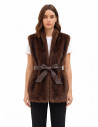 Long, open-front faux fur gilet with a matching faux leather belt by Rinascimento