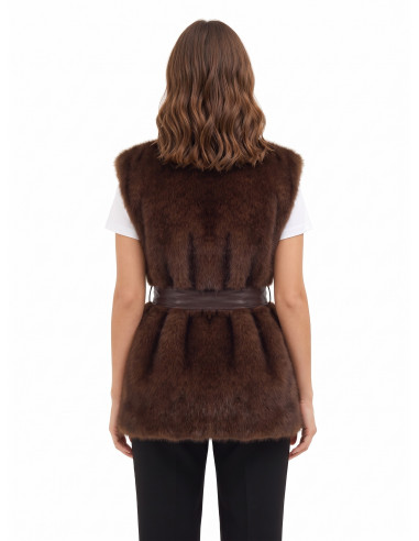 Gilet long ouvert en fourrure synthétique avec ceinture assortie en simili-cuir « Rinascimento »