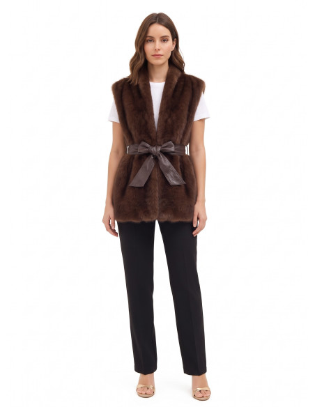 Gilet Lungo Aperto In Pelliccia Sintetica Con Cintura In Similpelle Abbinata Rinascimento