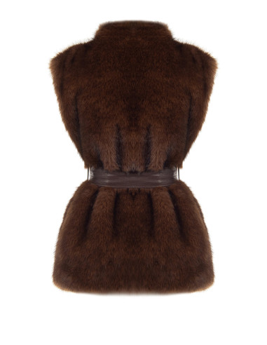 Gilet long ouvert en fourrure synthétique avec ceinture assortie en simili-cuir « Rinascimento »