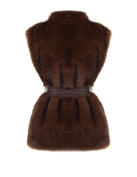 Gilet Lungo Aperto In Pelliccia Sintetica Con Cintura In Similpelle Abbinata Rinascimento