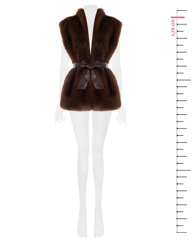 Long, open-front faux fur gilet with a matching faux leather belt by Rinascimento