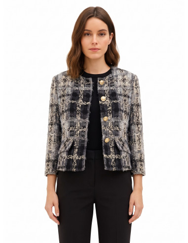 Veste courte en tweed bouclé avec lurex et épaulettes « Rinascimento »