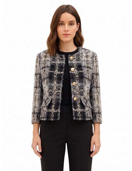 Short Bouclé Tweed Jacket with Lurex and Rinascimento-style Shoulder Pads
