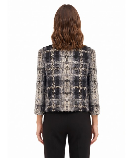 Giacca Corta In Tweed Bouclé Con Lurex E Spalline Rinascimento