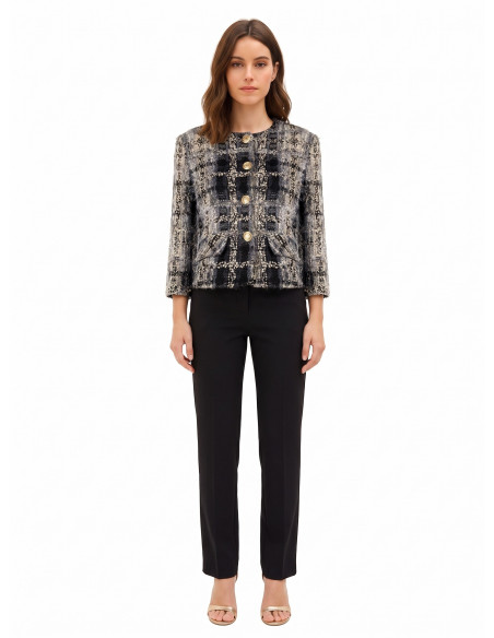 Short Bouclé Tweed Jacket with Lurex and Rinascimento-style Shoulder Pads