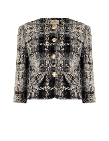 Short Bouclé Tweed Jacket with Lurex and Rinascimento-style Shoulder Pads