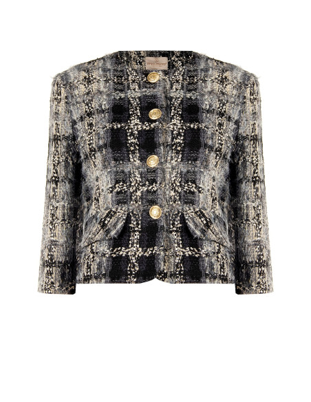 Short Bouclé Tweed Jacket with Lurex and Rinascimento-style Shoulder Pads