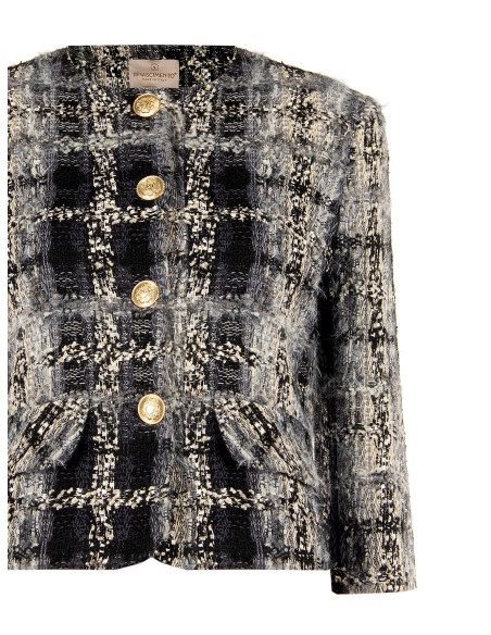 Short Bouclé Tweed Jacket with Lurex and Rinascimento-style Shoulder Pads