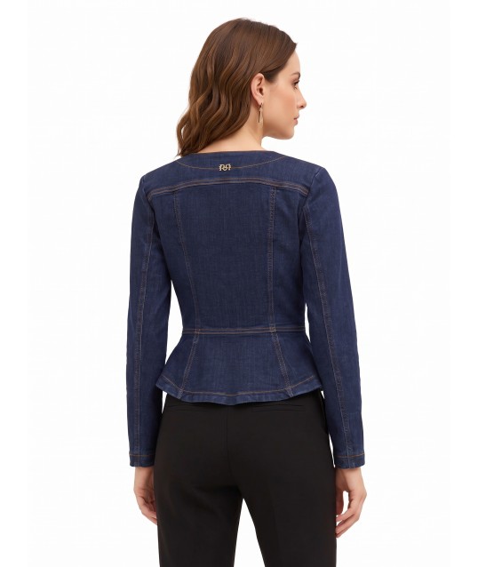 Giubbotto Peplo In Denim Elasticizzato Lavaggio Zero Rinascimento