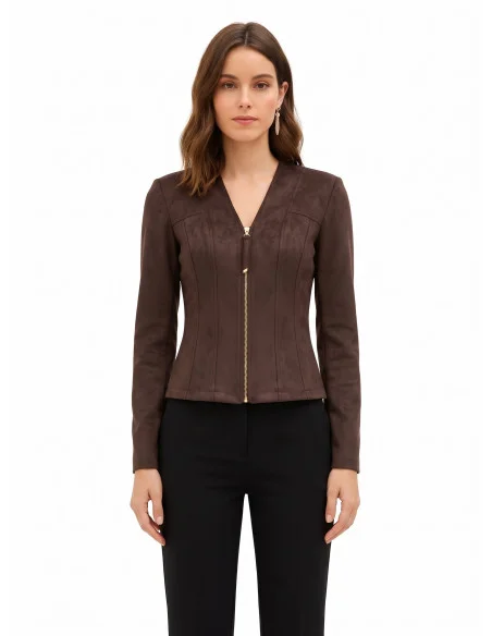 Sfinavaro Cropped Jacket in Dainetto-Style Fabric with a V-neck and ‘Rinascimento’ epaulettes