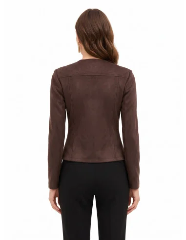 Veste courte Sfinavaro en tissu imitation daim, avec encolure en V et épaulettes « Rinascimento »