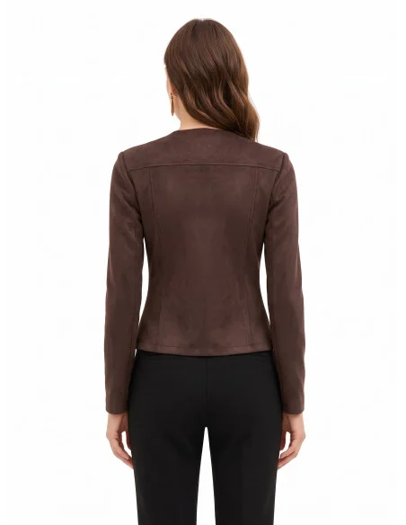 Veste courte Sfinavaro en tissu imitation daim, avec encolure en V et épaulettes « Rinascimento »
